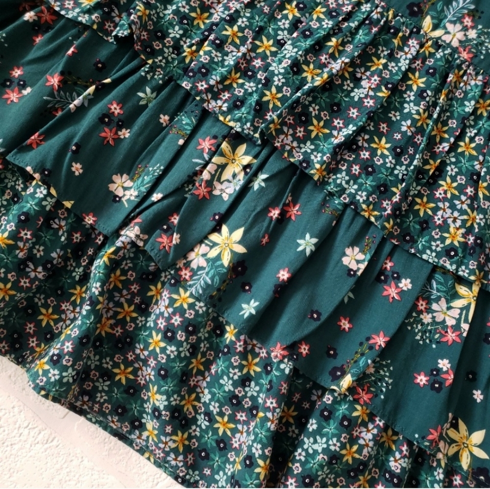 Gap Green Floral Ruffle Tiered Dress - Picture 3 of 8
